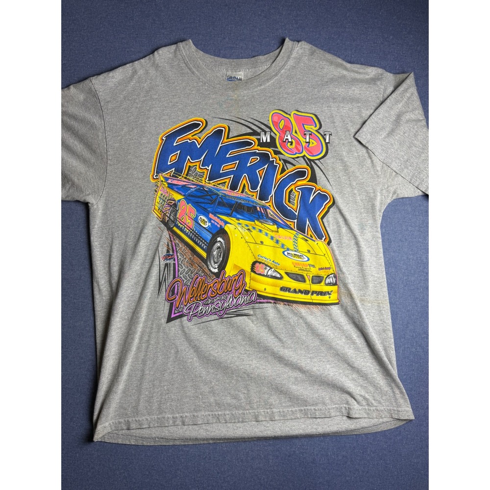 Gildan Matt Emerick 85 Racing T-Shirt Wellersburg PA Gray XL